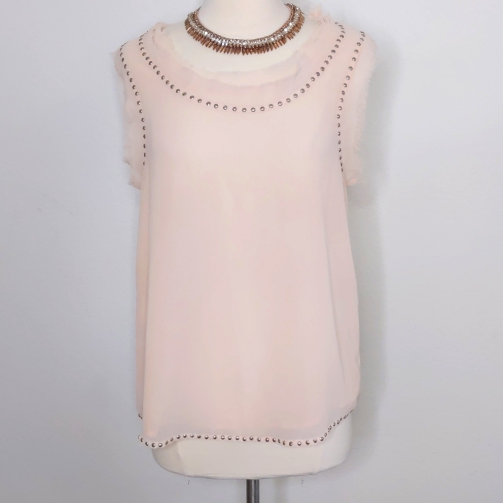 MNG Causal Tank Blouse soft pink with silver studs size Small